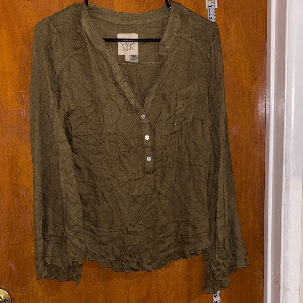 Chaser Olive Button-Front Blouse
